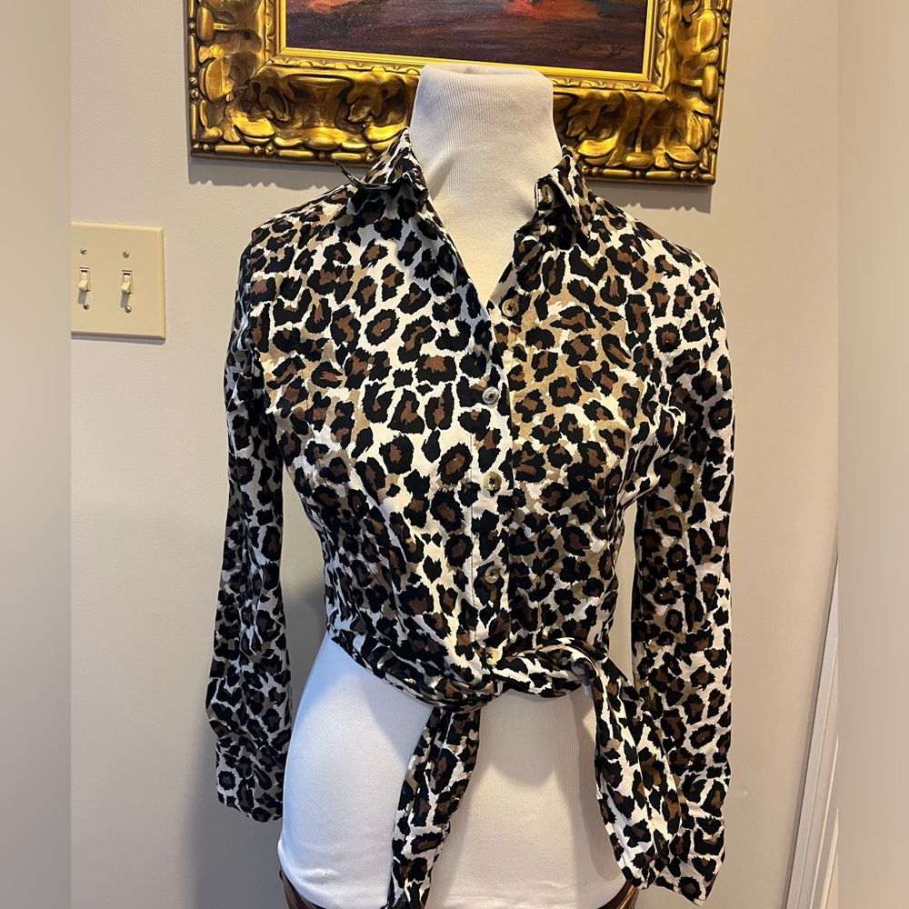 Free People animal print tie waist blouse size xs